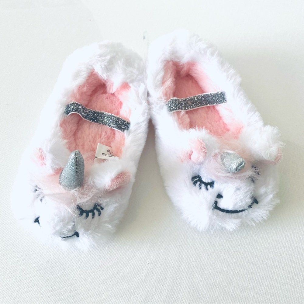 Cat & Jack Unicorn Slippers Shoes Baby Girls S 12 - 24 m Faux Fur Pink White NWT